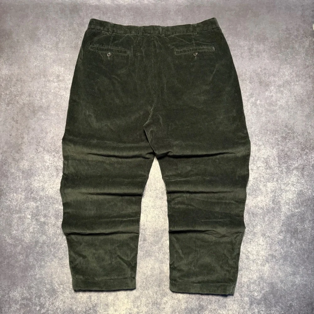 Brooks Brothers Elliot Mens Green Corduroy Pleated Pants W40 L32 Cotton Chinos